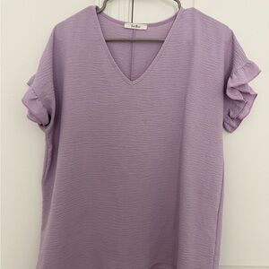 Tres Bien Lilac Ruffle Sleeve V-Neck Blouse